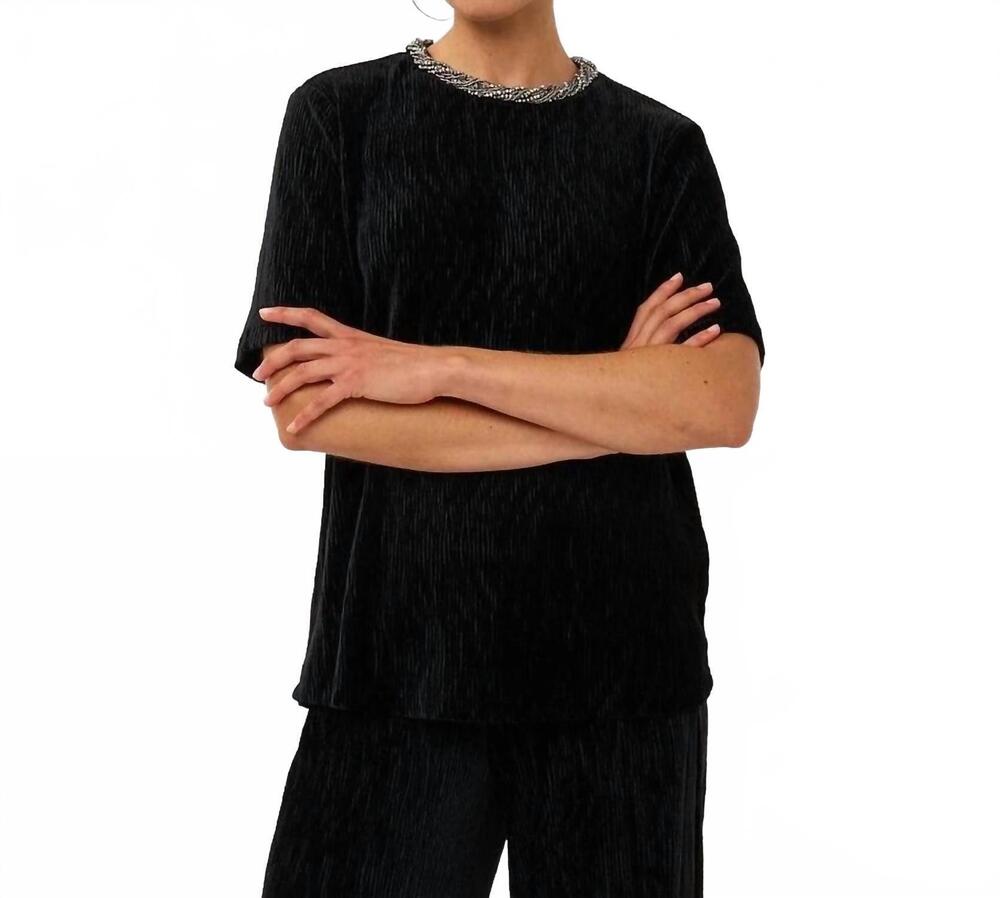 NEW ESQUALO viva velvet plisse top in black